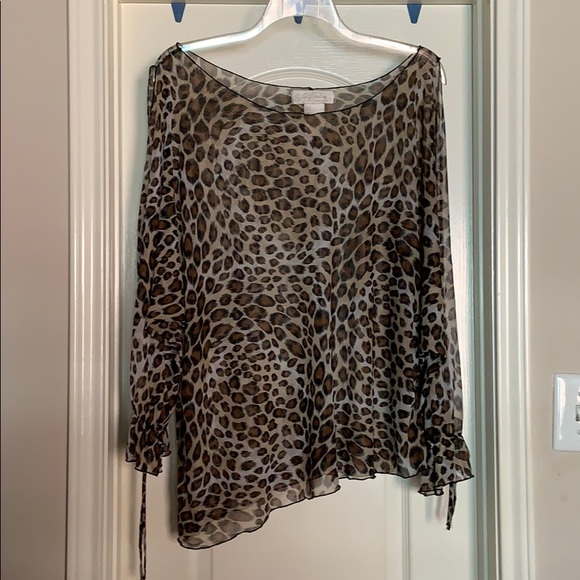 Tops - Animal Print Long Sleeve Top with Split Sleeve